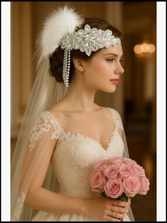Flapper Feather Headpiece with Chain Gatsby Party Hair Accessory main image 4